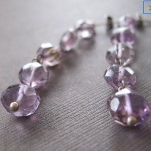 Rustic Amethyst Coin Long Dangle Earrings